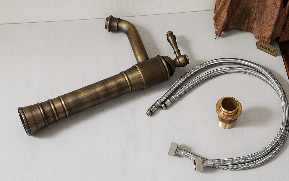 Vòi lavabo nóng lạnh bằng đồng thau giả cổ, cổ điển