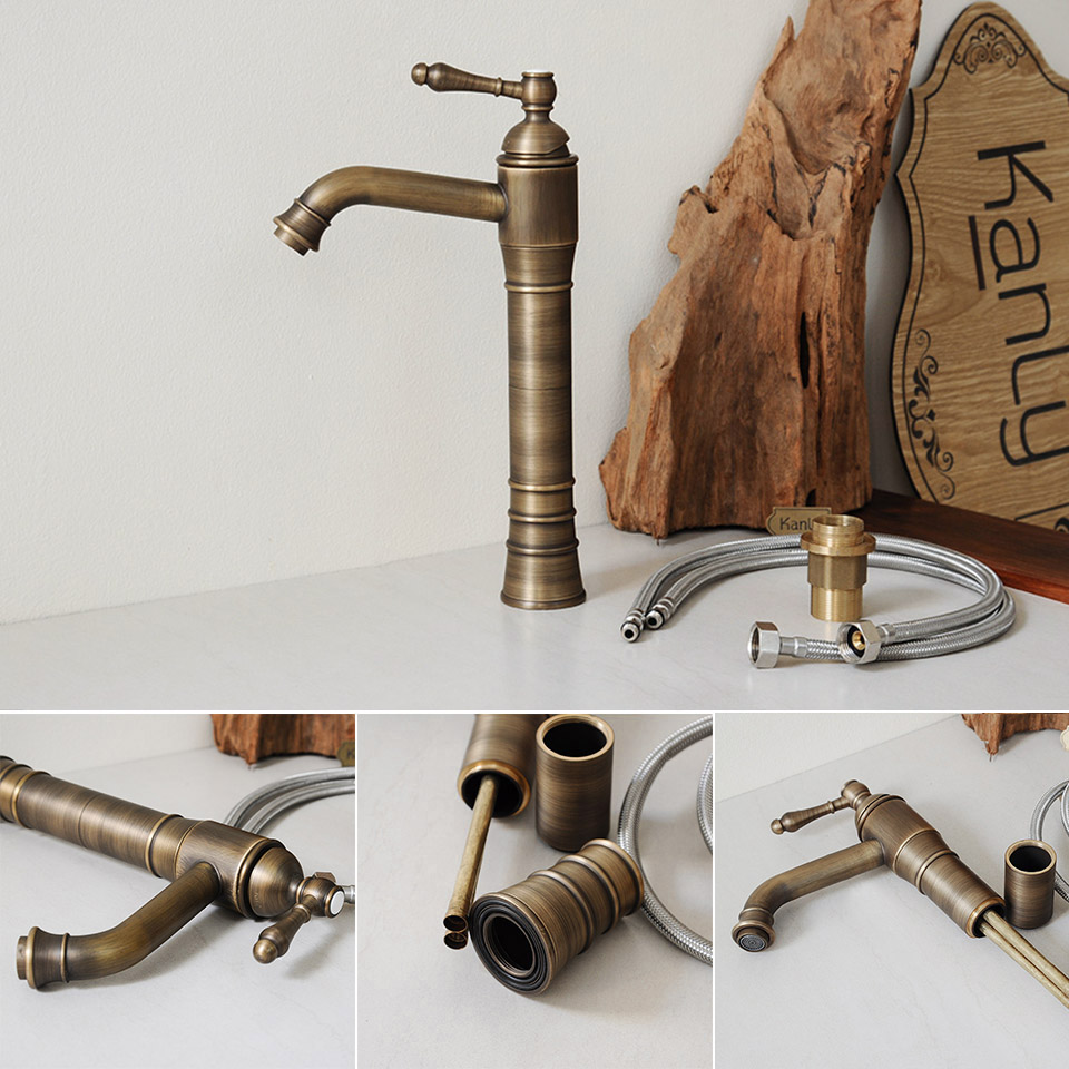 Vòi lavabo nóng lạnh bằng đồng thau giả cổ, cổ điển