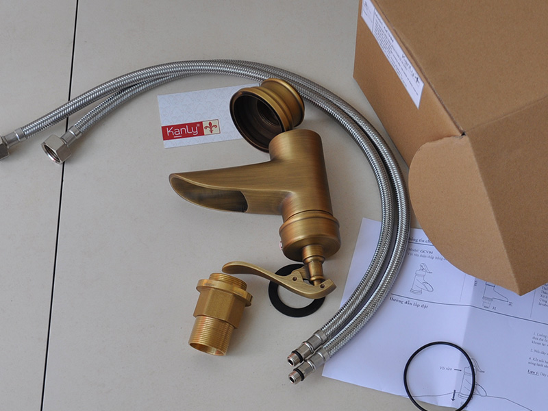 Vòi chậu rửa mặt, nóng lạnh, cổ điển, bằng đồng thau