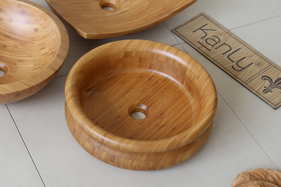 Chậu lavabo bằng tre ghép có độ cứng cáp, bền bỉ với thời giant