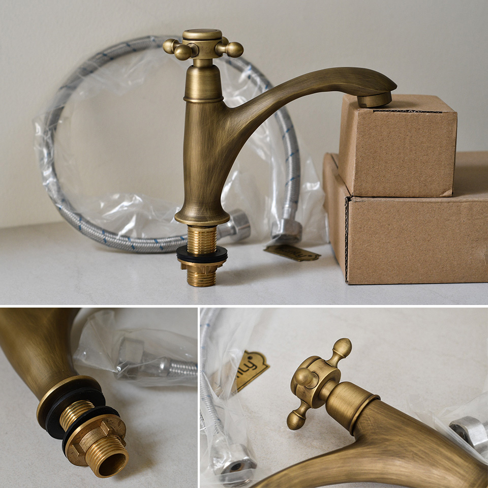 Vòi lavabo nóng lạnh bằng đồng thau giả cổ, cổ điển