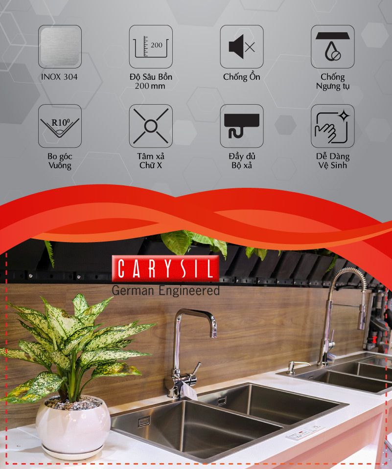 chậu rửa chén bằng Inox304 2 hố IC-MQ9