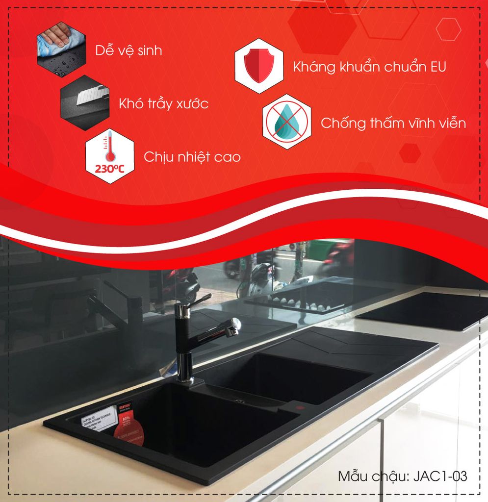chậu rửa chén đá 2 hố Carysil JAC1