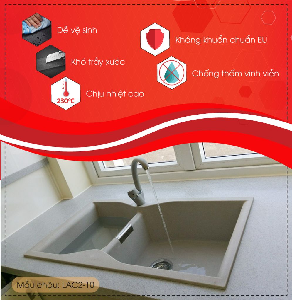 Kích thước chậu rửa chén bằng đá grantie 2 hố 900mm LAC2