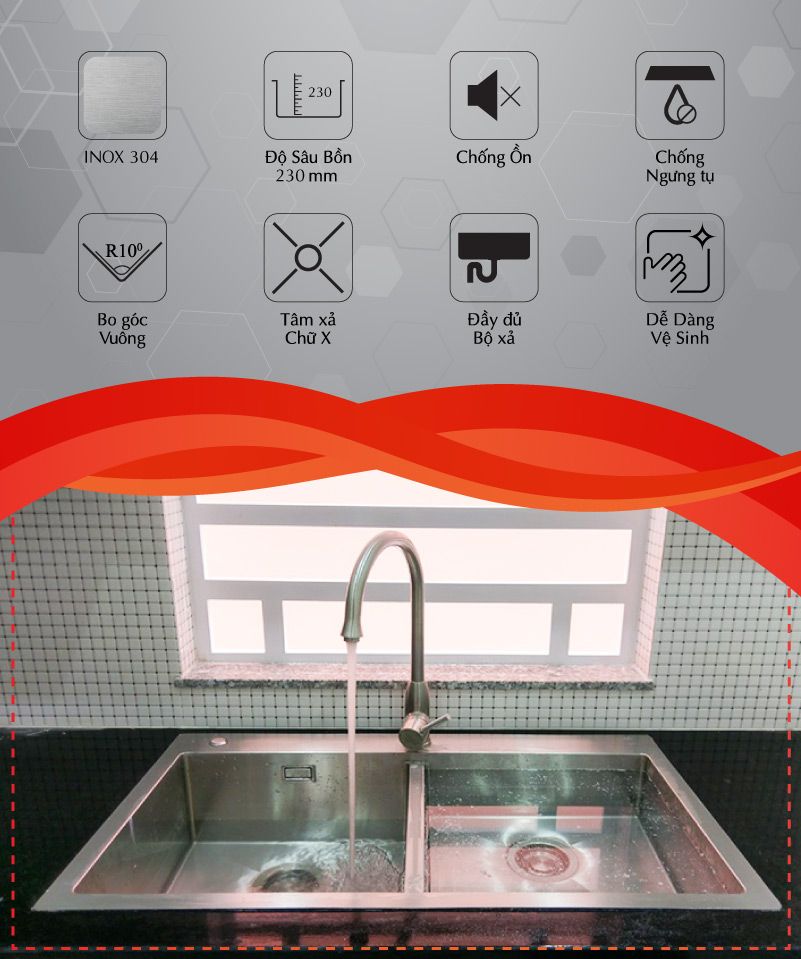 chậu rửa chén bằng Inox304 2 hố VN-N200