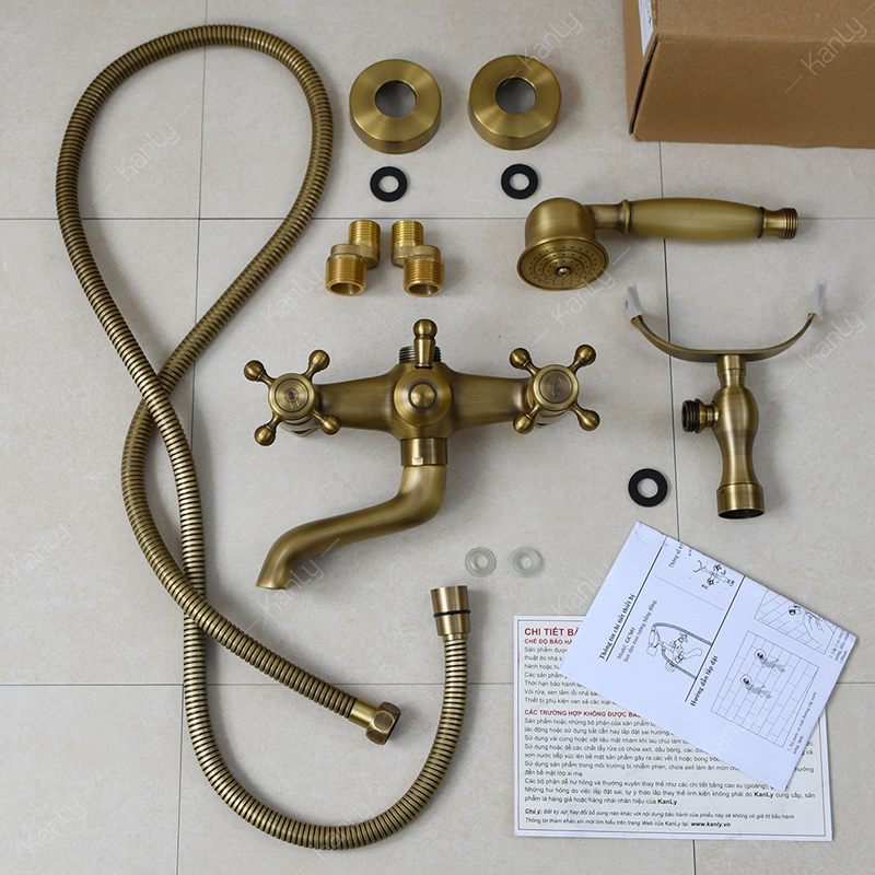 Bộ sen gắn tường đồng thau giả cổ GCS01 có trọng lượng khoảng 2kg