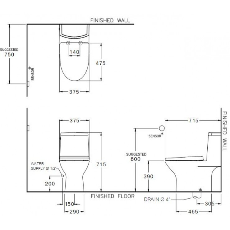 Bồn Cầu Cotto C105327 Một Khối Xả Chạm MICC