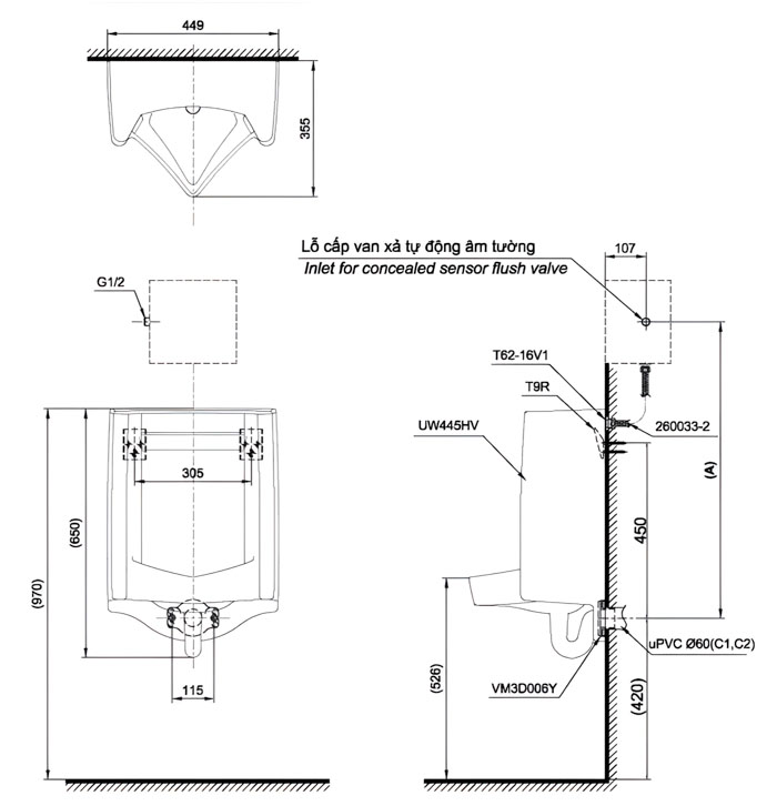 ảnh 2d bồn tiểu nam đứng UT445H
