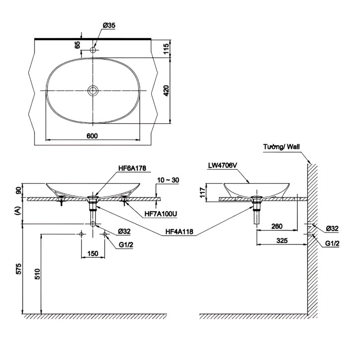 ảnh 2d chậu lavabo đặt trên bàn đá LT5616