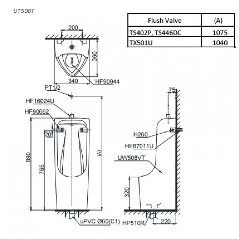Bồn tiểu nam TOTO UT508T - Thiết bị vệ sinh TOTO chính hãng, giá tốt tại Hà  Nội