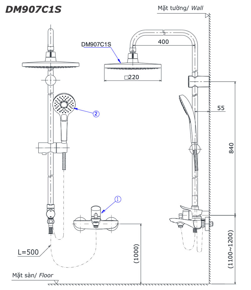 Vòi sen cây TOTO DM907C1S TVSM110RUR DGH104ZR nóng lạnh | Nội thất Âu Việt FS