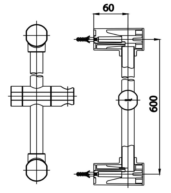 Bản vẽ kích thước thanh trượt sen CT709 HM Cotto