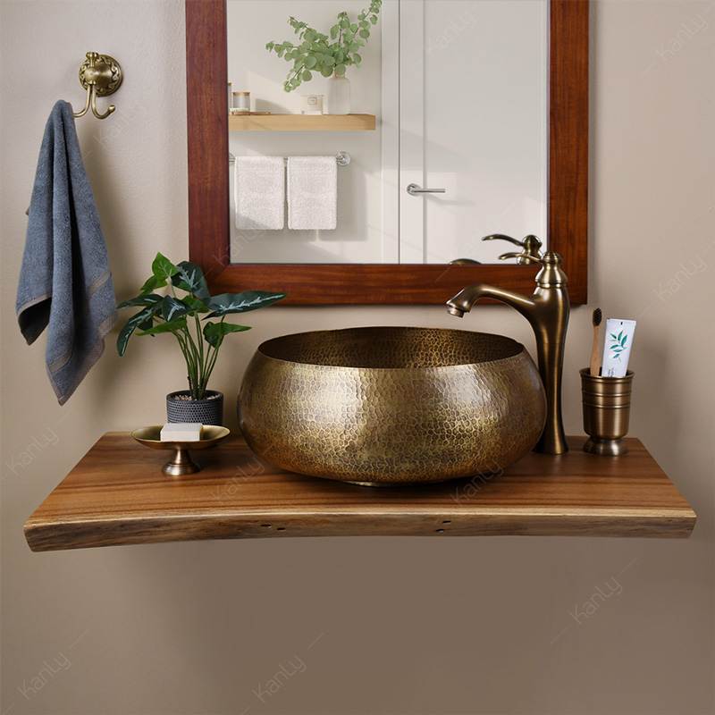 Bồn rửa tay đồng thau giả cổ RSC122V màu đồng mộc mạc