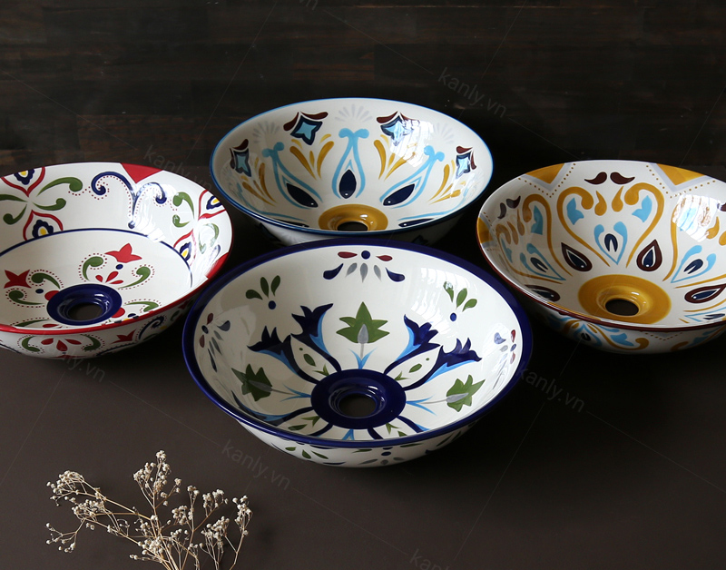 Các kiểu hoa vặn chậu rửa mặt gốm sứ do KanLy cung cấp
