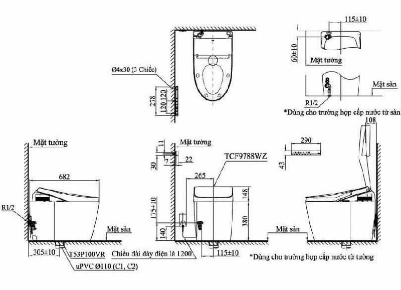 Hình vẽ 2D bồn cầu vệ sinh NEOREST AH cao cấp