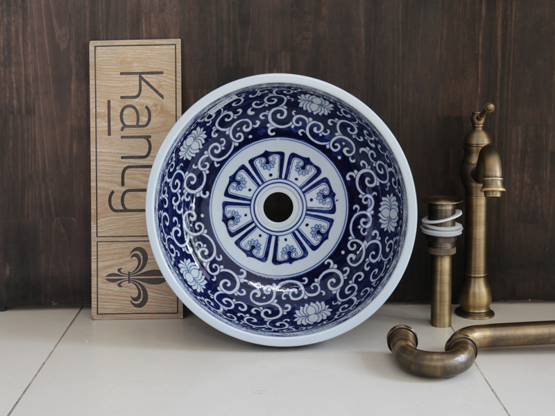 Lavabo sứ hoa văn mỹ thuật SU120 có đường kính phủ bì khoảng Ø400mm