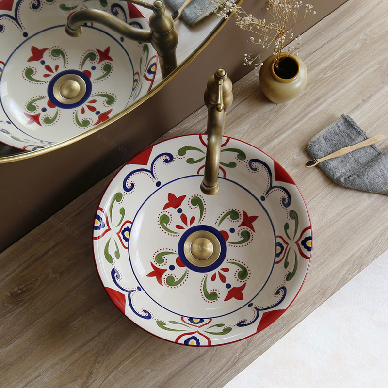 Lavabo sứ hoa văn SU402 mang phong cách văn hóa mỹ thuật Hồi Giáo