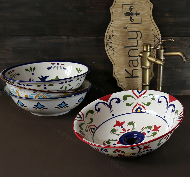 Lavabo sứ hoa văn, họa tiết cách điệu từ hình vẽ cơ bản