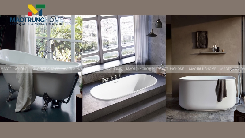 Bồn tắm có chân yếm, bồn tắm xây và bồn tắm đặt sàn