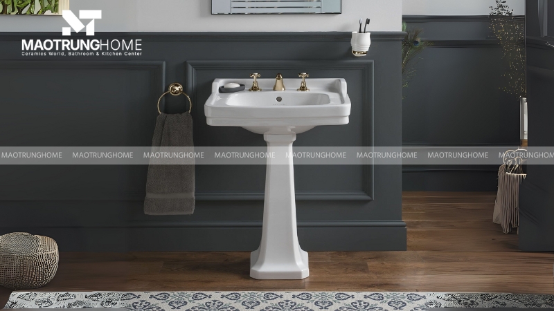 Loại lavabo gồm hai phần: phần chậu rửa ở trên và phần chân đỡ dài.
