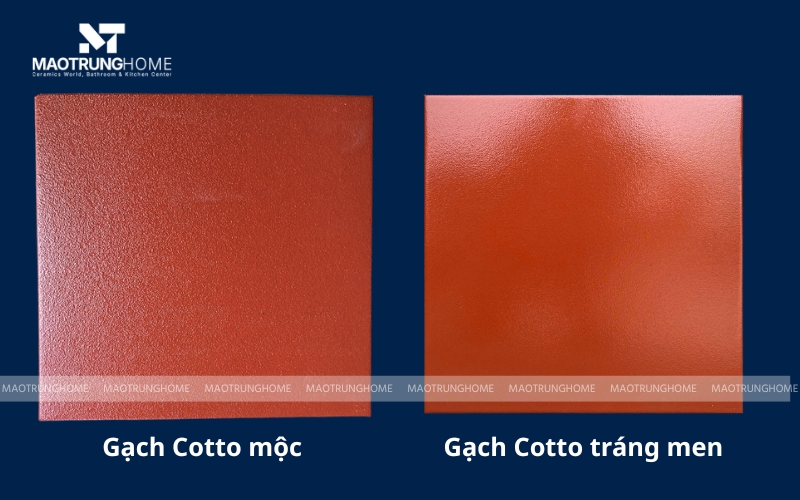 So sánh bề mặt của gạch Cotto mộc và gạch đỏ tráng men