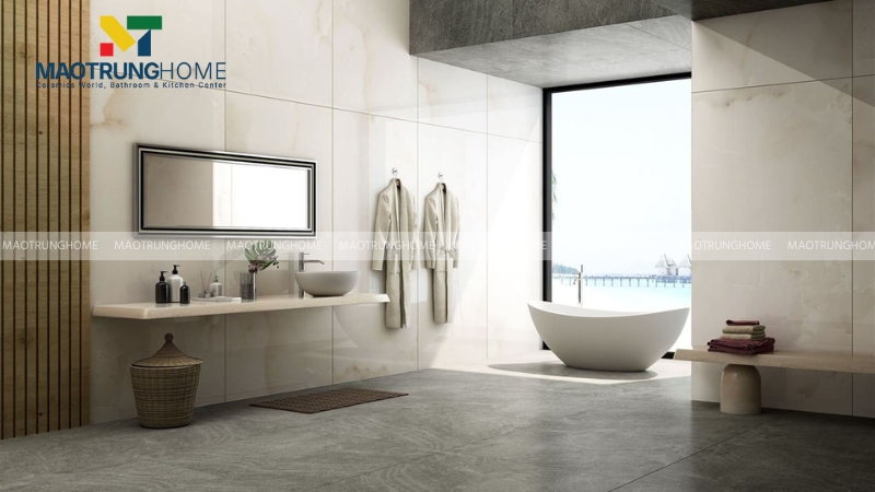 Ốp gạch toàn bộ tường phòng tắm giúp chống thấm tuyệt đối.