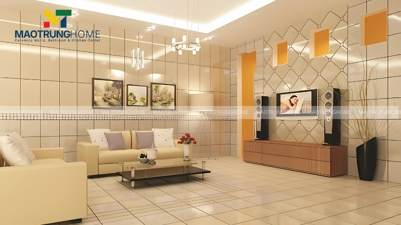 Phòng khách nhỏ nên chọn gạch màu sắc tươi sáng