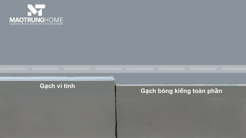 Gạch vi tinh có thêm một lớp thủy tinh dày 1-1.4mm trên bề mặt.