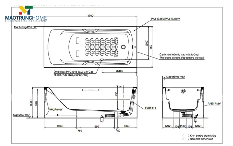 Sơ đồ kỹ thuật đơn giản minh họa vị trí chờ của đường nước