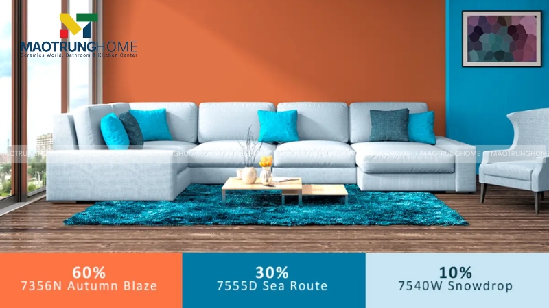 Phối màu gạch theo quy tắc 60-30-10