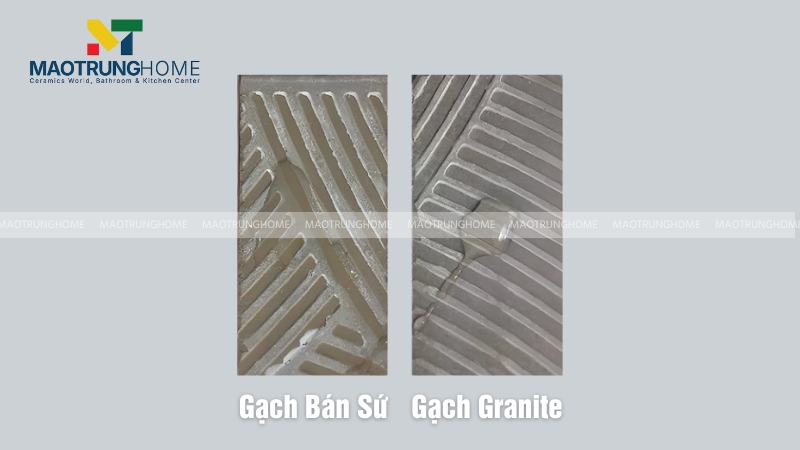 Gạch Granite nước gần như không thấm, gạch Bán Sứ nước thấm nhanh