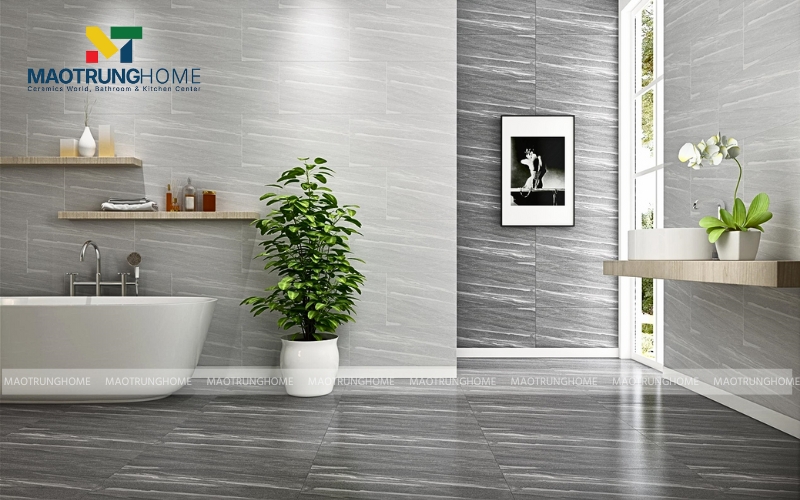 Bức tường được ốp gạch hoàn thiện