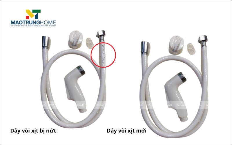 Dây vòi xịt bị nứt gãy so với dây mới
